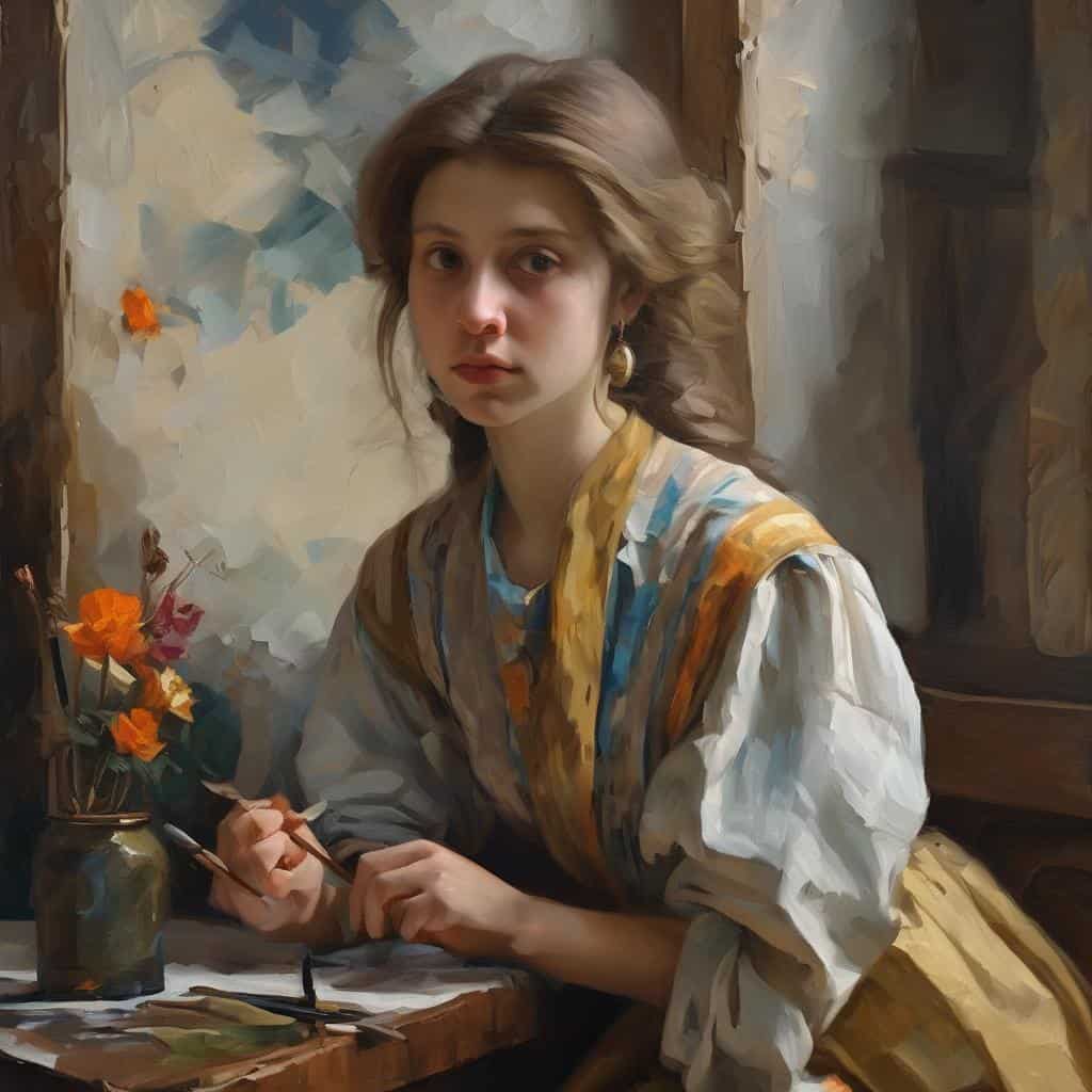 Νεαρή γυναίκα ζωγράφος σε καμβά, εξερευνώντας την τέχνη του σώματος και του χρώματος, εμπνεόμενη από καλλιτεχνική δημιουργία.